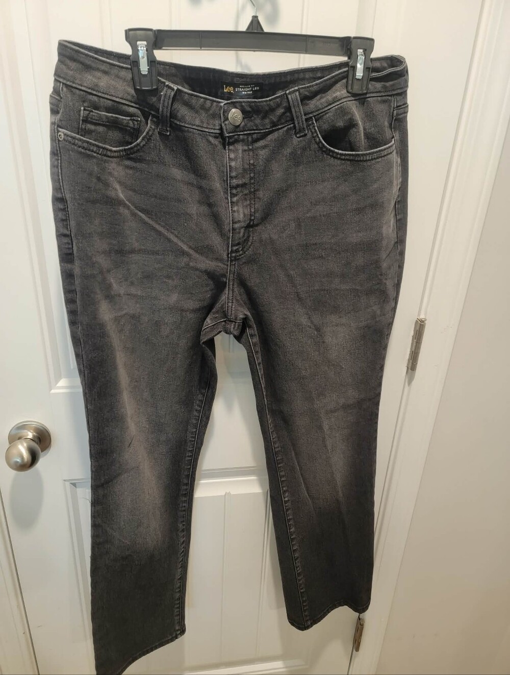 Lee Plus Size 16 Short Regular Fit Straight Leg Mid Rise Black Denim Blue Jeans